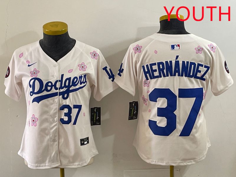 Youth Los Angeles Dodgers #37 Hernandez Cream Sakura Edition 2025 Nike MLB Jersey style 32->youth mlb jersey->Youth Jersey